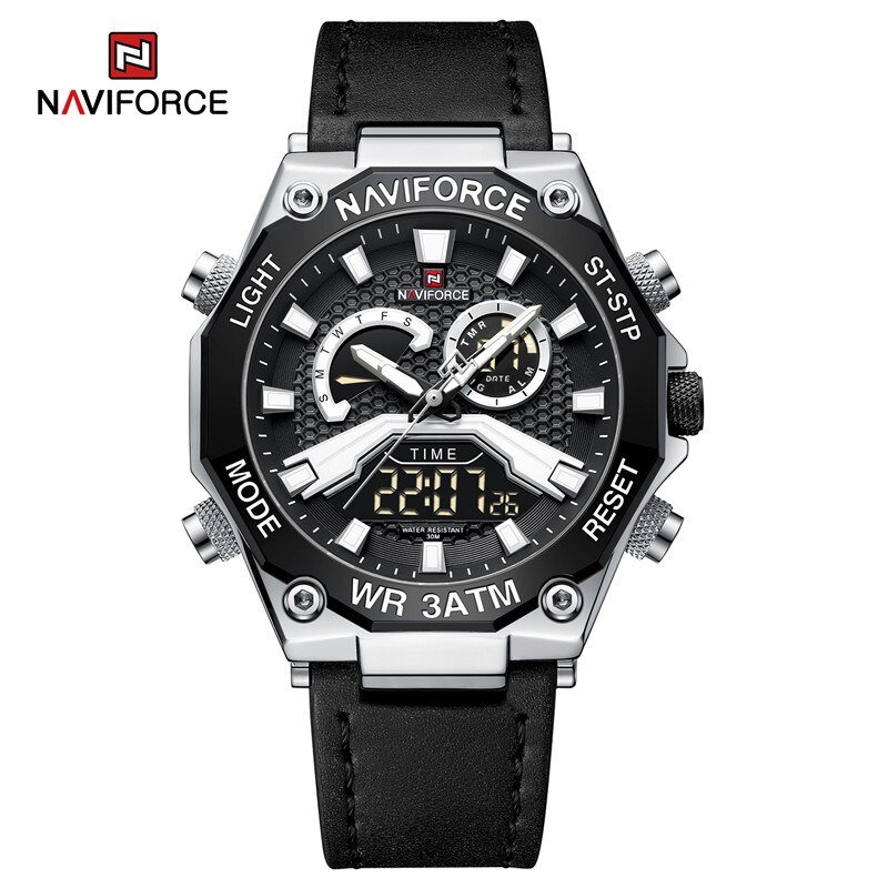 SBB_Men Watches Casual Dual Display Sport Leather Band Quartz Waterproof Wristwatch  s  Male