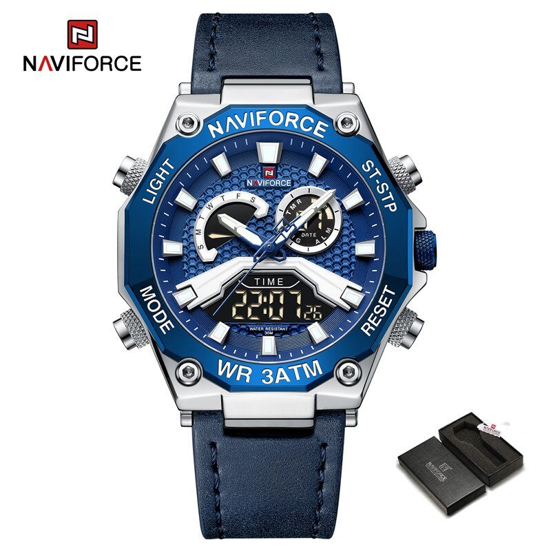 SBEBE-BOX_Men Watches Casual Dual Display Sport Leather Band Quartz Waterproof Wristwatch  s  Male
