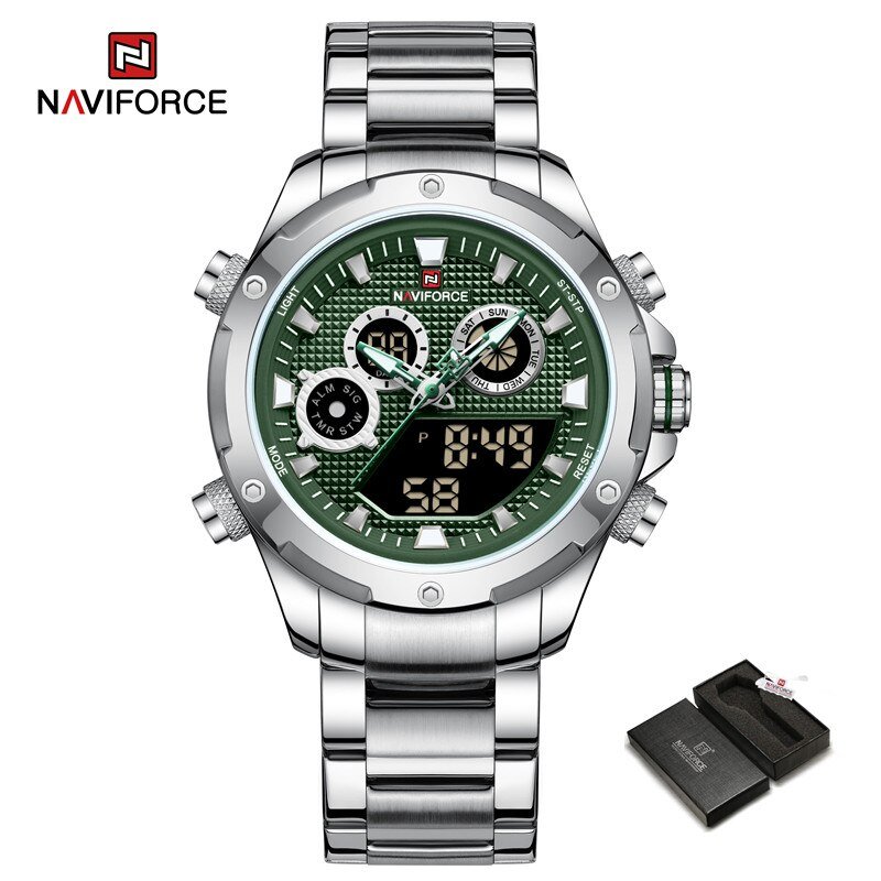SGN-BOX_Watches Men Sport Quartz WristWatch Stainless Steel Chronograph Male Waterproof Clock