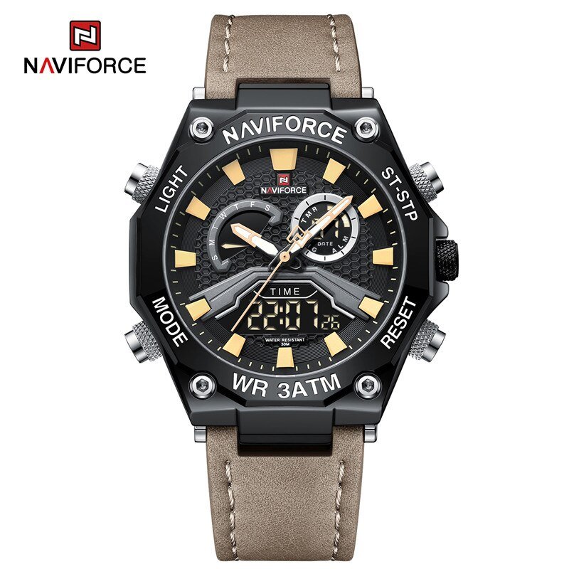 BYBN_Luxury Men Watches Dual Display Digital Leather Strap Casual Sport Chronograph Clock Male Water