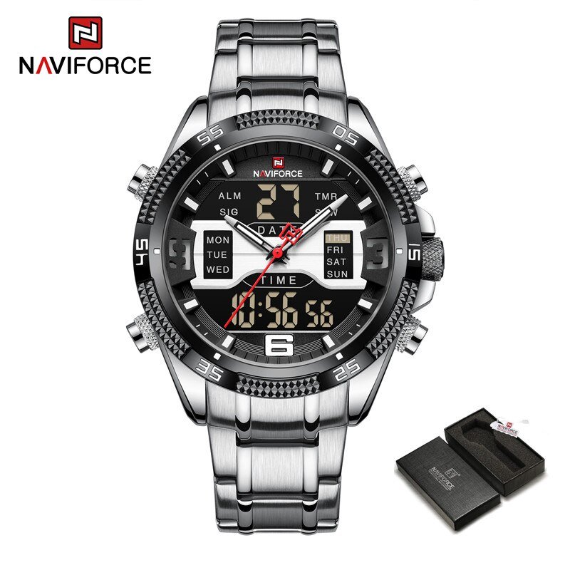 SB-BOX_Brand Men Luxury Watches Stainless Steel Casual Sport LCD Display Analog Digital Quartz Wrist