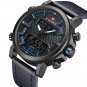 Black Bule_Men Sports Watches Men's Quartz Digital Leather Waterproof Military Wrist Watch