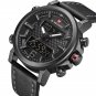 Black Grey_Men Sports Watches Men's Quartz Digital Leather Waterproof Military Wrist Watch