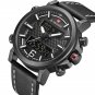 Black White_Men Sports Watches Men's Quartz Digital Leather Waterproof Military Wrist Watch