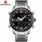 Silver Black_Men Sports Watches Men's Quartz LED Digital Clock Male Full Steel Military Wrist Watch