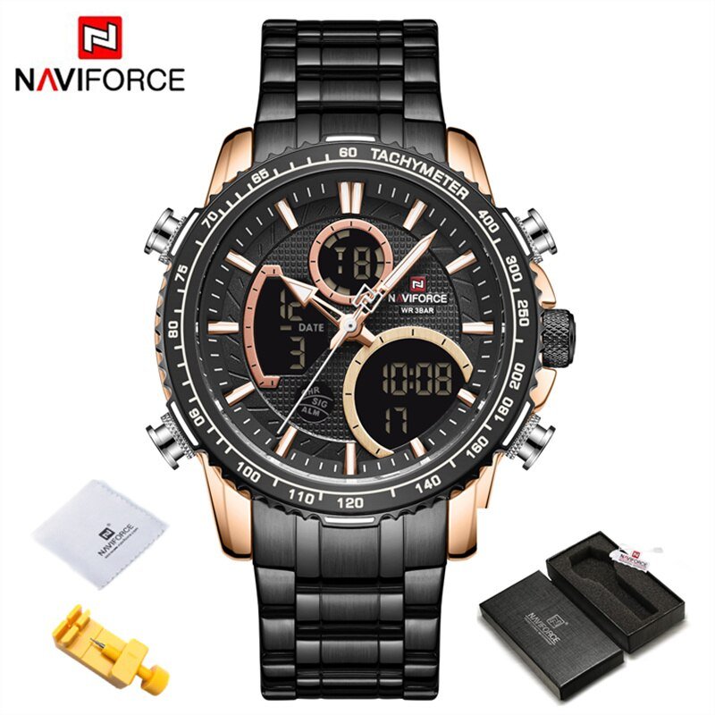 RGB BOX_Brand Watch Men Stainless Steel Band Waterproof Quartz Wristwatch Big Sports Chronograph Clo