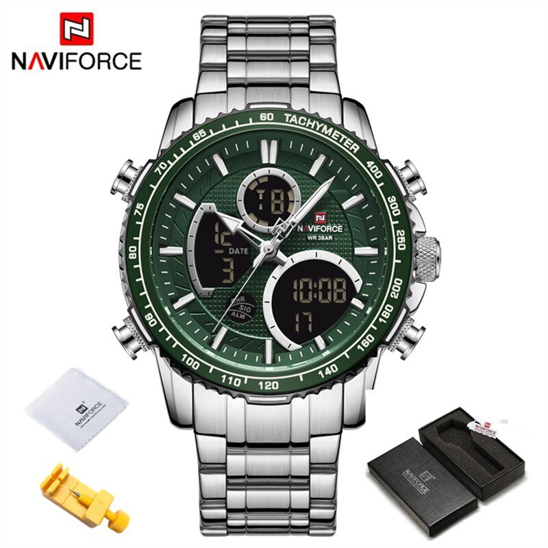 SGN BOX_Brand Watch Men Stainless Steel Band Waterproof Quartz Wristwatch Big Sports Chronograph Clo