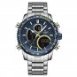 Silver Blue_Brand Watch Men Stainless Steel Band Waterproof Quartz Wristwatch Big Sports Chronograph