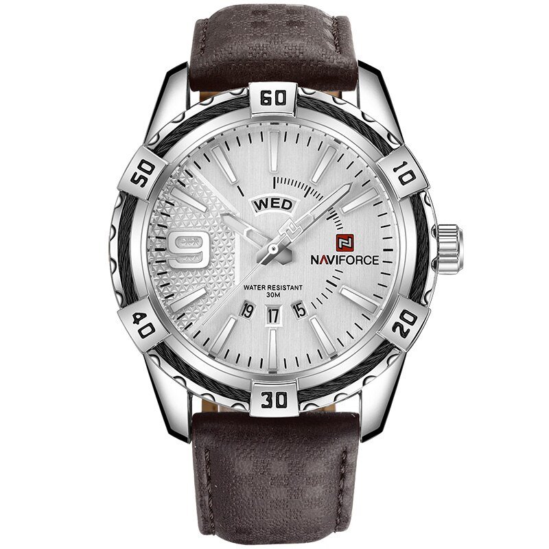 Silver White_2018     Men Quartz Watches Men's Casual Leather Sports Wrist Watch Male Clock