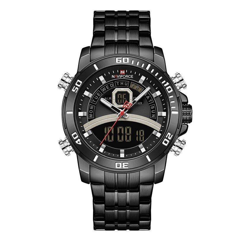 Black Black_Men Watch Top   Mens Sports Quartz Watches Chronograph Male Clock Stainless Steel