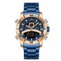 Rose Gold Blue_Men Watch Top   Mens Sports Quartz Watches Chronograph Male Clock Stainless Steel