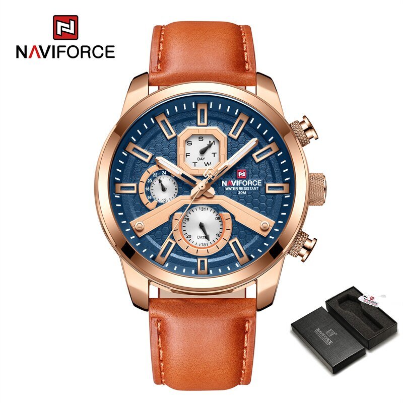 RGBEO-BOX_2022 Men Watches  Leather Band Calendar Quartz Watch Military Waterproof Sport Leisure Wat