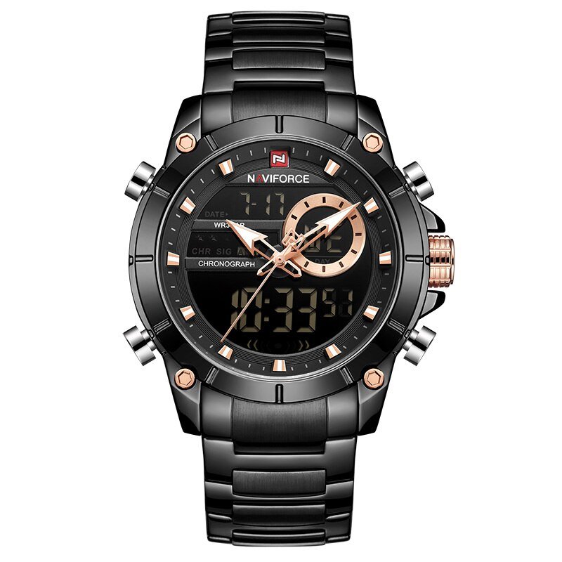 Black_Men Watches Luxury Quartz Watch Mens Military Chronograph Sports Wristwatch Clock