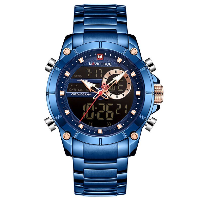 Bule_Men Watches Luxury Quartz Watch Mens Military Chronograph Sports Wristwatch Clock
