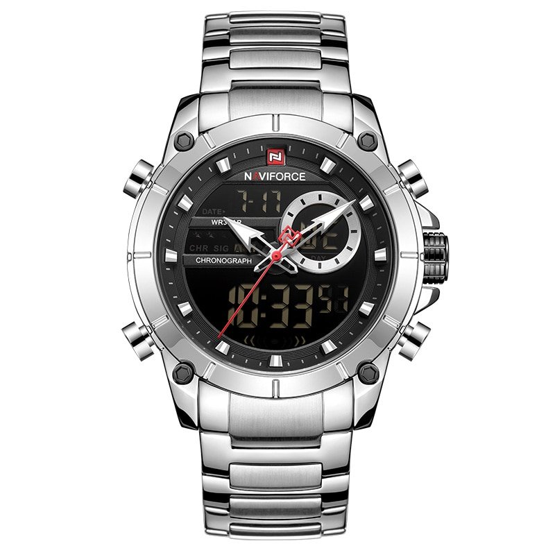 Silver Black_Men Watches Luxury Quartz Watch Mens Military Chronograph Sports Wristwatch Clock