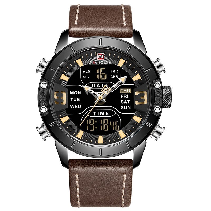L-Black Yellow_Watch Men Top   Leather Waterproof Quartz Wristwatches Military Sport Men&acirc;��s Watches