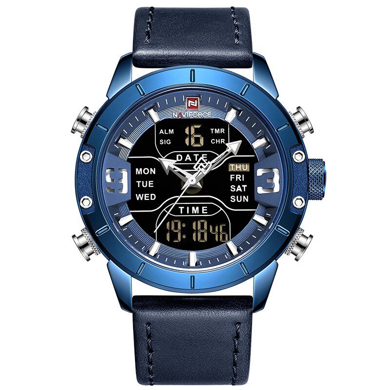 L-Blue_Watch Men Top   Leather Waterproof Quartz Wristwatches Military Sport Men&acirc;��s Watches Date