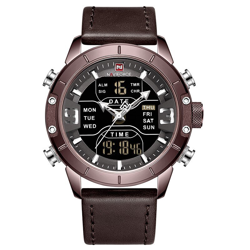 L-Coffee_Watch Men Top   Leather Waterproof Quartz Wristwatches Military Sport Men&acirc;��s Watches Date