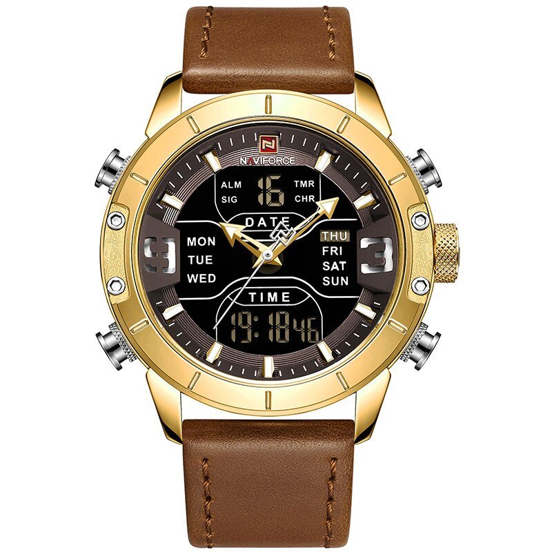 L-Gold_Watch Men Top   Leather Waterproof Quartz Wristwatches Military Sport Men&acirc;��s Watches Date