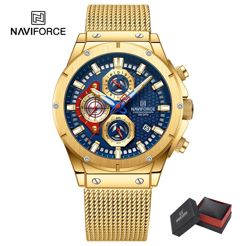 GBE-BOX-T_Watch for Men Sports Stainless Steel Strap Chronograph Date Waterproof Military Quartz Wri