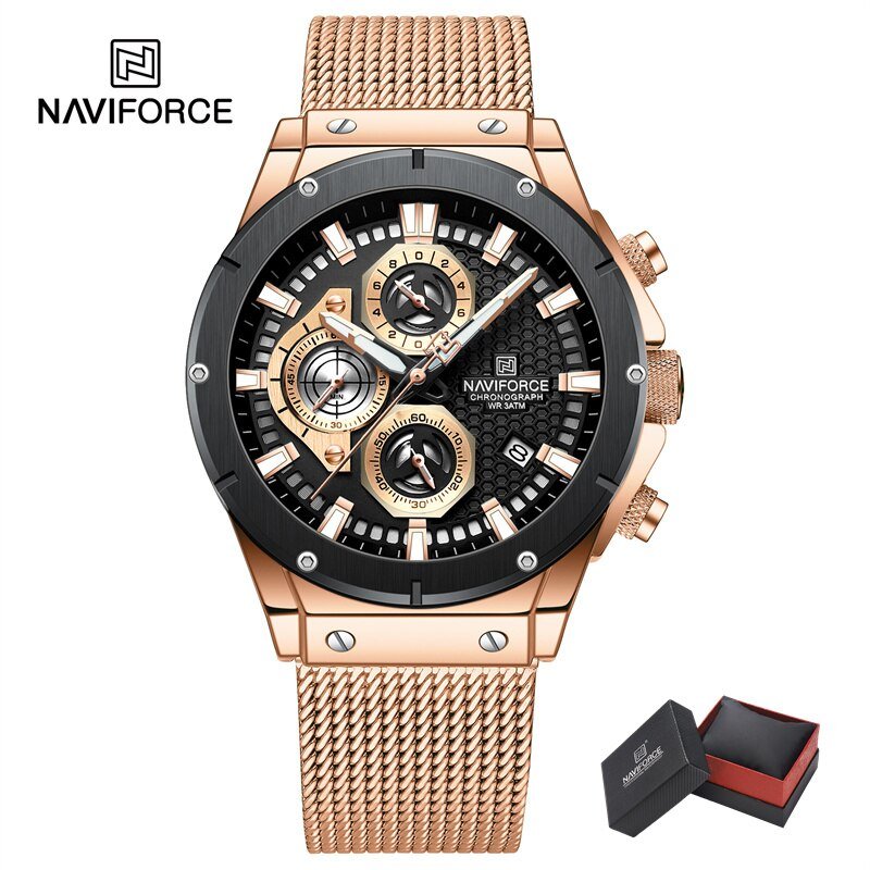 RGB-BOX-T_Watch for Men Sports Stainless Steel Strap Chronograph Date Waterproof Military Quartz Wri