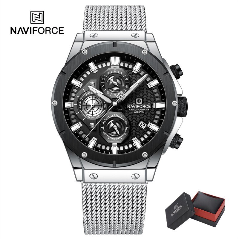 SB-BOX-T_Watch for Men Sports Stainless Steel Strap Chronograph Date Waterproof Military Quartz Wris