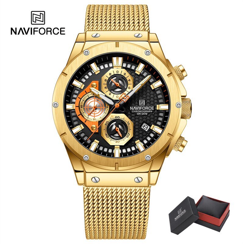 GB-BOX-T_Men's Quartz Rose Gold Watches Stainless Steel Sports Chronograph Waterproof Casual Clocks