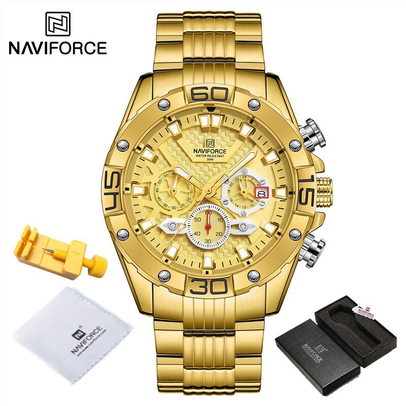 GG-BOX_Classic   Male Watch Stainless steel Waterproof Chronograph Sport Wristwatch Quartz Clock