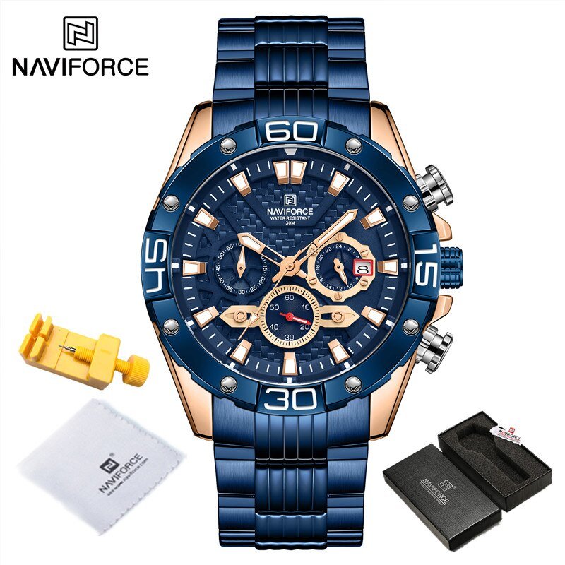 RGBEBE-BOX_Classic   Male Watch Stainless steel Waterproof Chronograph Sport Wristwatch Quartz Clock