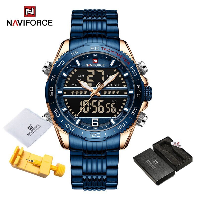 RGBEBE BOX_Digital Sport Watch For Men Steel Waterproof Chronograph Clock Luminous Quartz Wrist watc