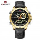 GBB_NAVIFORC Casual Sport Chronograph Men's Watch Genuine Leather Band Wristwatch Quartz Clock Lumin