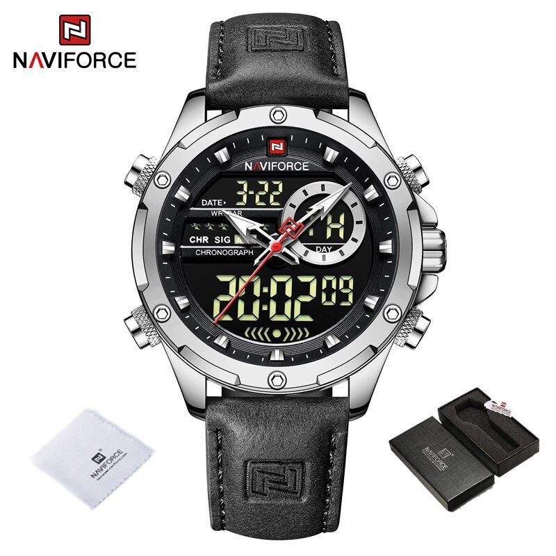 SBB BOX_NAVIFORC Casual Sport Chronograph Men's Watch Genuine Leather Band Wristwatch Quartz Clock L
