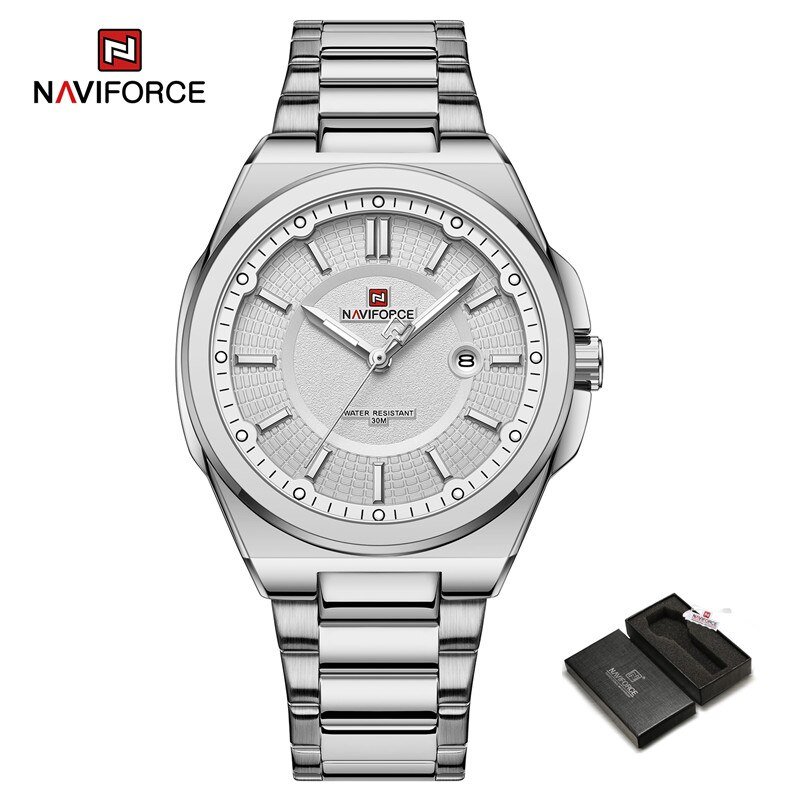 SW-BOX_2023   Watch For Men Stainless Steel Band Quartz Wristwatches Male Clock with Luminous Pointe