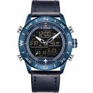 Bule_Men Watches   Luxury Leather Sports Wrist Watch Men Waterproof Military Quartz Digital Clock