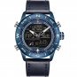 Bule_Men Watches   Luxury Leather Sports Wrist Watch Men Waterproof Military Quartz Digital Clock