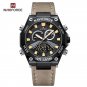 BYBN_NAVIFROCE Men Watch Military Sport Leather Strap Waterproof Male Quartz Wristwatches LCD Displa