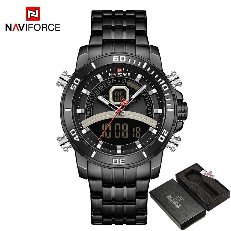 Black Black-BOX_Watches Men Top   Sport Quartz Mens Watch Stainless Steel Chronograph Male Clock