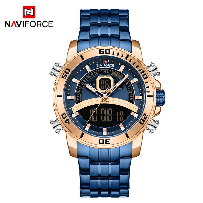 Rose Gold Blue_Watches Men Top   Sport Quartz Mens Watch Stainless Steel Chronograph Male Clock