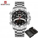 Silver Black-BOX_Watches Men Top   Sport Quartz Mens Watch Stainless Steel Chronograph Male Clock