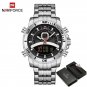 Silver Black-BOX_Watches Men Top   Sport Quartz Mens Watch Stainless Steel Chronograph Male Clock