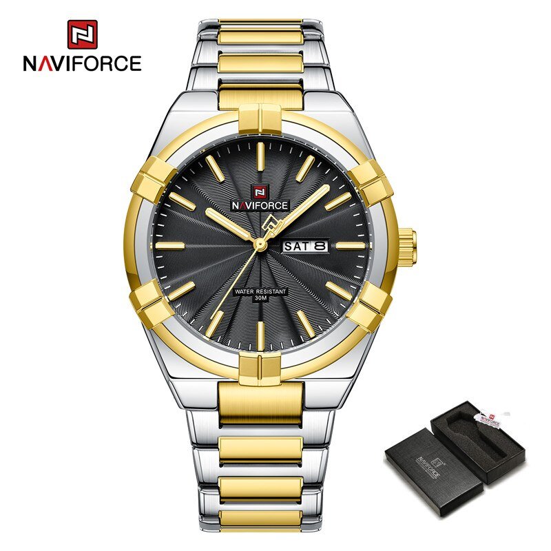GB-BOX_Brand Men's Watch Luxury Stainless Steel Luminous Water Resistant Sport Quartz Wristwatches f