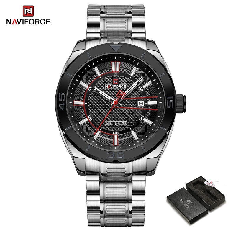 SB-BOX_Watches for Men Luxury Sport Quartz Clock Luminous Calendar Stainless Steel Waterproof Wristw