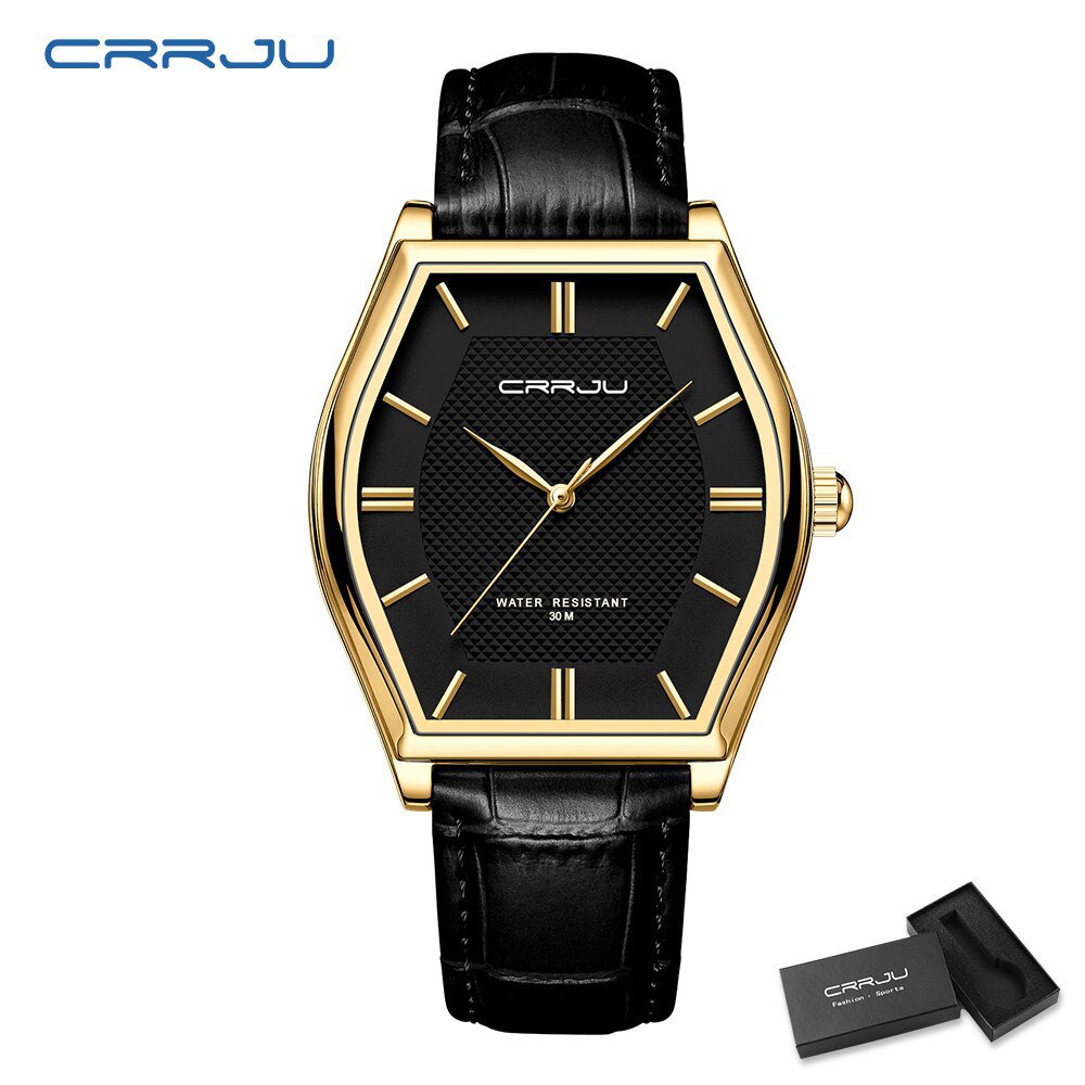Black gold box_Men Watch Luxury Japan Quartz Tonneau Dail Leather Waterproof Male Wristwatch