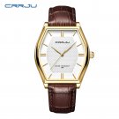 Brown gold_Men Watch Luxury Japan Quartz Tonneau Dail Leather Waterproof Male Wristwatch