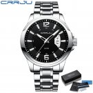 silver black BOX_Men Watches Luxury Stainless Steel Business Classic Calendar Waterproof Quartz