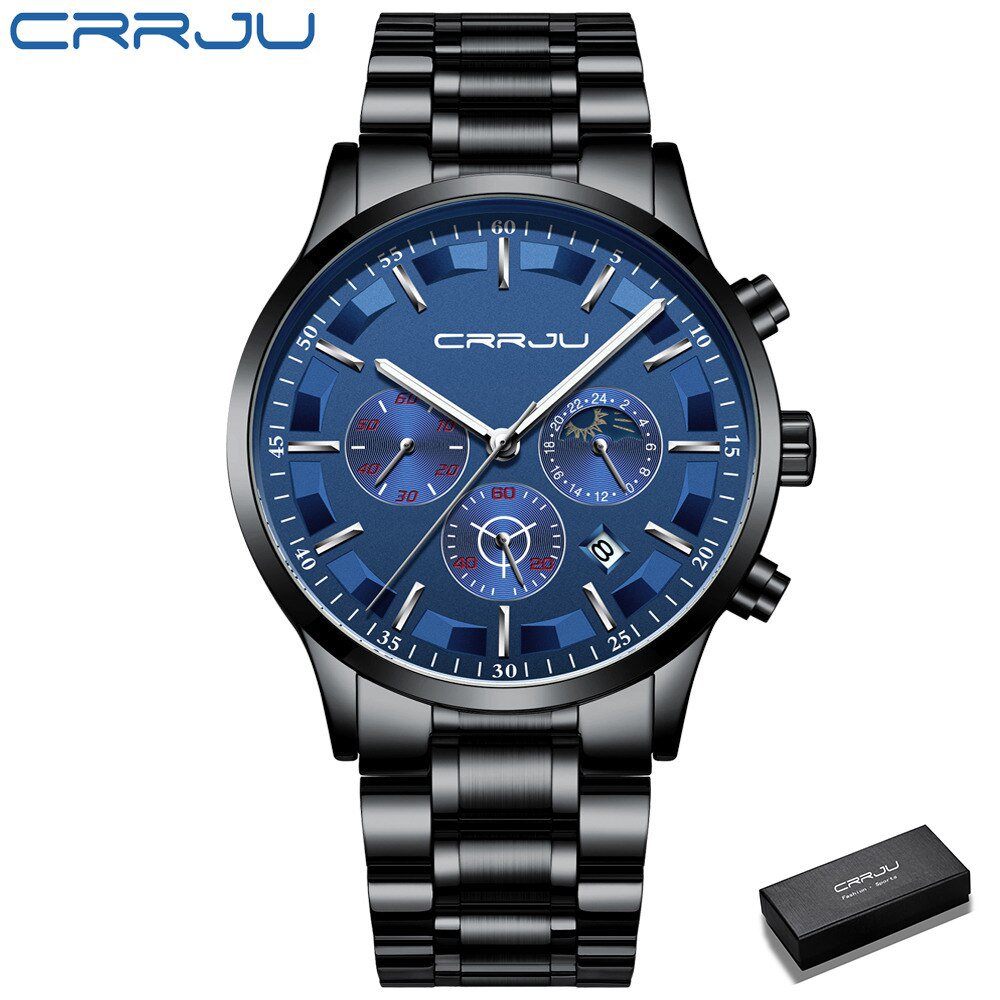 black blue box_Men Watches Quartz Steel  Luxury Calendar Watch Sports Chronograph Clock