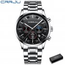 silver black box_Men Watches Quartz Steel  Luxury Calendar Watch Sports Chronograph Clock