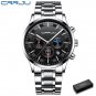 silver black box_Men Watches Quartz Steel Luxury Calendar Watch Sports Chronograph Clock