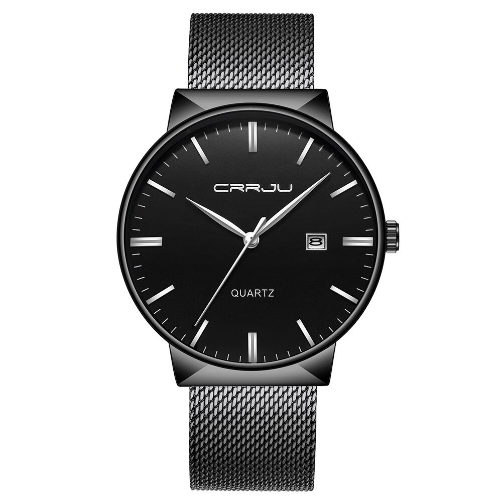 black silver_Men Watch Quartz Casual Ultra-thin Wristwatches with Date