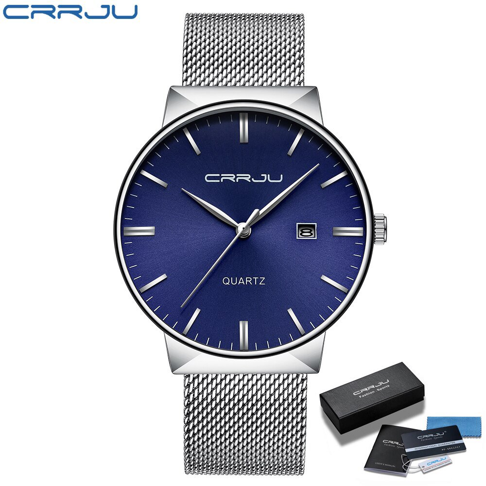 silver blue box_Men Watch Quartz Casual Ultra-thin Wristwatches with Date